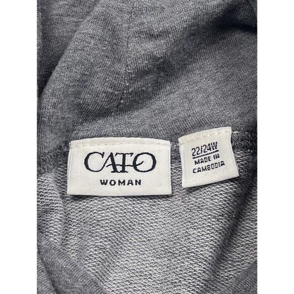 CATO Woman 22/24W Gray Drawstring Cowl Neck L/S Pullover SWEATSHIRT Relaxed EUC - Picture 6 of 8